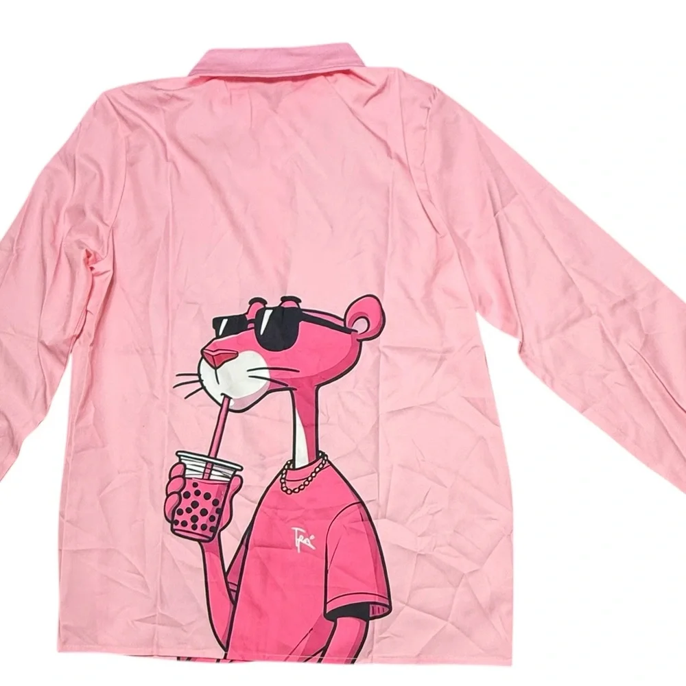 Pink Panther Long Sleeve Button Down Graphic Women's Top Size Small New - Picture 2 of 5